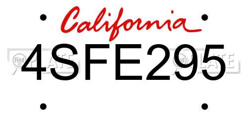 4SFE295 California License Plate
