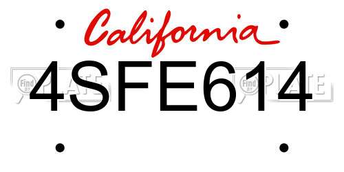 4SFE614 California License Plate