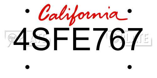4SFE767 California License Plate
