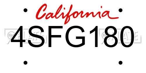 4SFG180 California License Plate