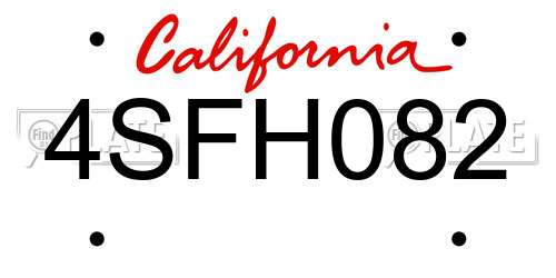 4SFH082 California License Plate