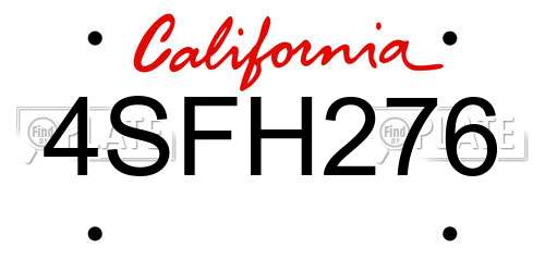 4SFH276 California License Plate