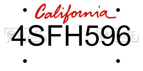 4SFH596 California License Plate