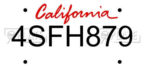 4SFH879 California License Plate