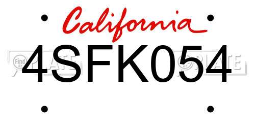 4SFK054 California License Plate