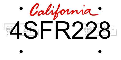 4SFR228 California License Plate