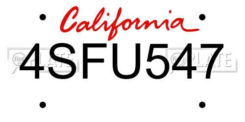 4SFU547 California License Plate