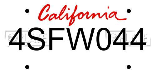 4SFW044 California License Plate