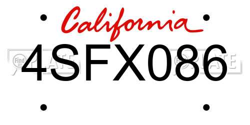 4SFX086 California License Plate