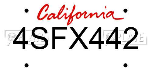 4SFX442 California License Plate