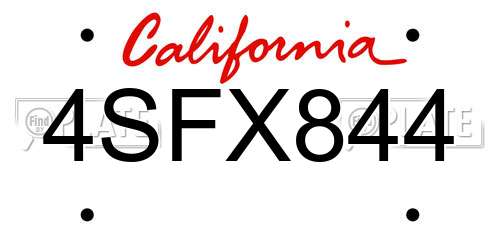 4SFX844 California License Plate