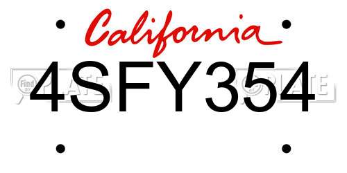 4SFY354 California License Plate