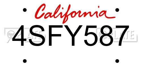 4SFY587 California License Plate