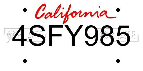 4SFY985 California License Plate