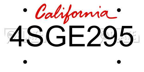 4SGE295 California License Plate
