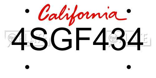 4SGF434 California License Plate