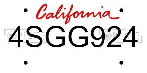 4SGG924 California License Plate