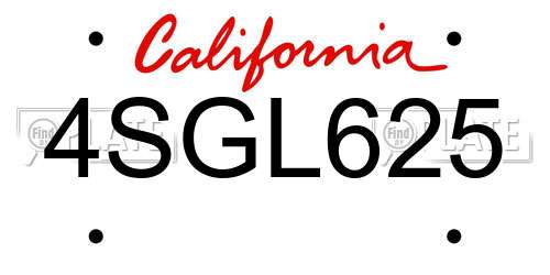 4SGL625 California License Plate