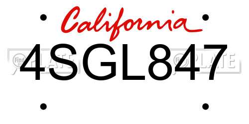 4SGL847 California License Plate
