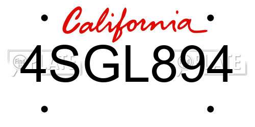 4SGL894 California License Plate