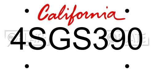 4SGS390 California License Plate