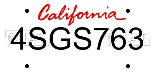 4SGS763 California License Plate