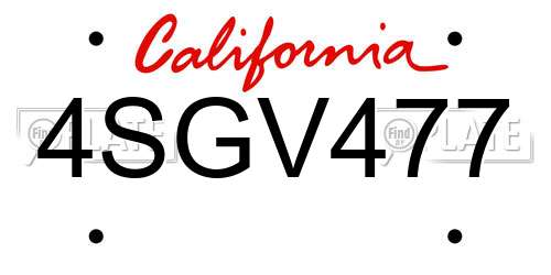 4SGV477 California License Plate