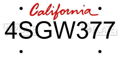 4SGW377 California License Plate