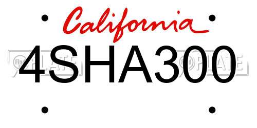 4SHA300 California License Plate