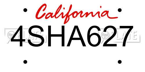 4SHA627 California License Plate