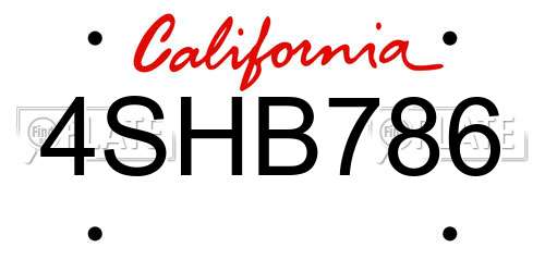4SHB786 California License Plate