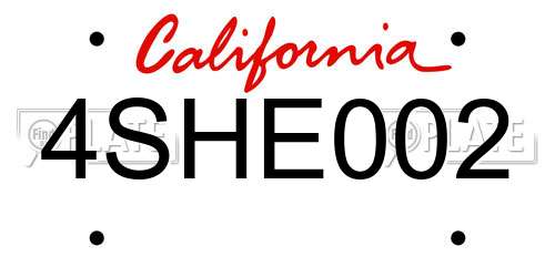 4SHE002 California License Plate