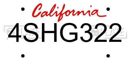 4SHG322 California License Plate