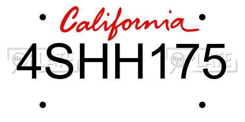 4SHH175 California License Plate