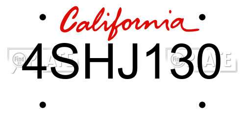 4SHJ130 California License Plate