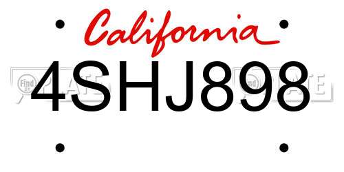 4SHJ898 California License Plate