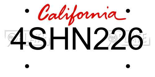 4SHN226 California License Plate