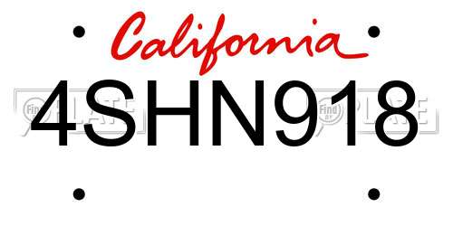 4SHN918 California License Plate