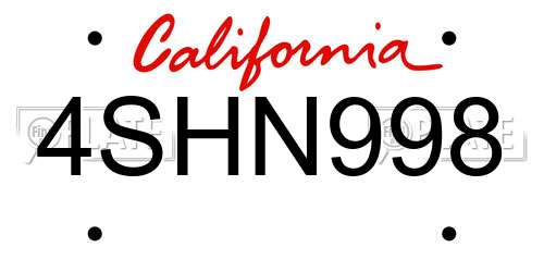 4SHN998 California License Plate