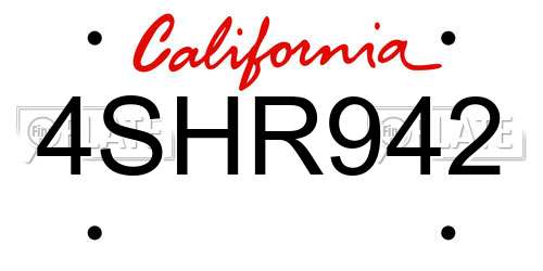 4SHR942 California License Plate