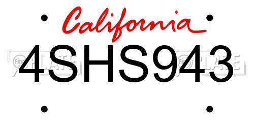 4SHS943 California License Plate
