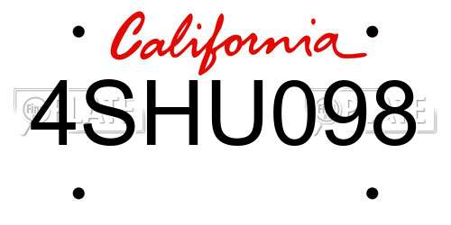 4SHU098 California License Plate