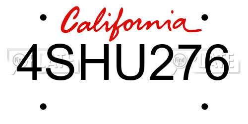 4SHU276 California License Plate