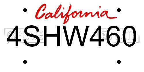 4SHW460 California License Plate