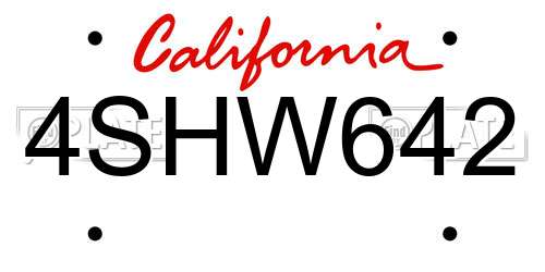4SHW642 California License Plate