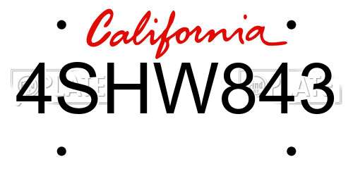 4SHW843 California License Plate