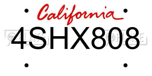 4SHX808 California License Plate