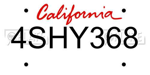 4SHY368 California License Plate