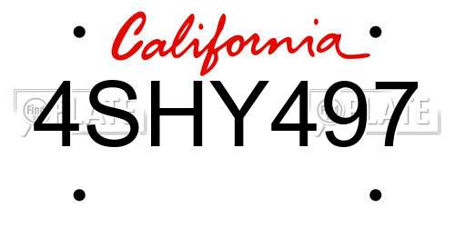 4SHY497 California License Plate