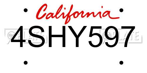 4SHY597 California License Plate